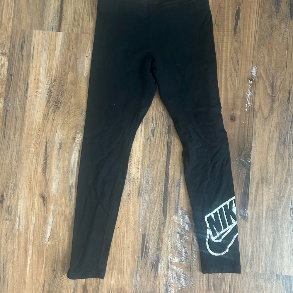 Nike Kids Black Leggings with White Logo